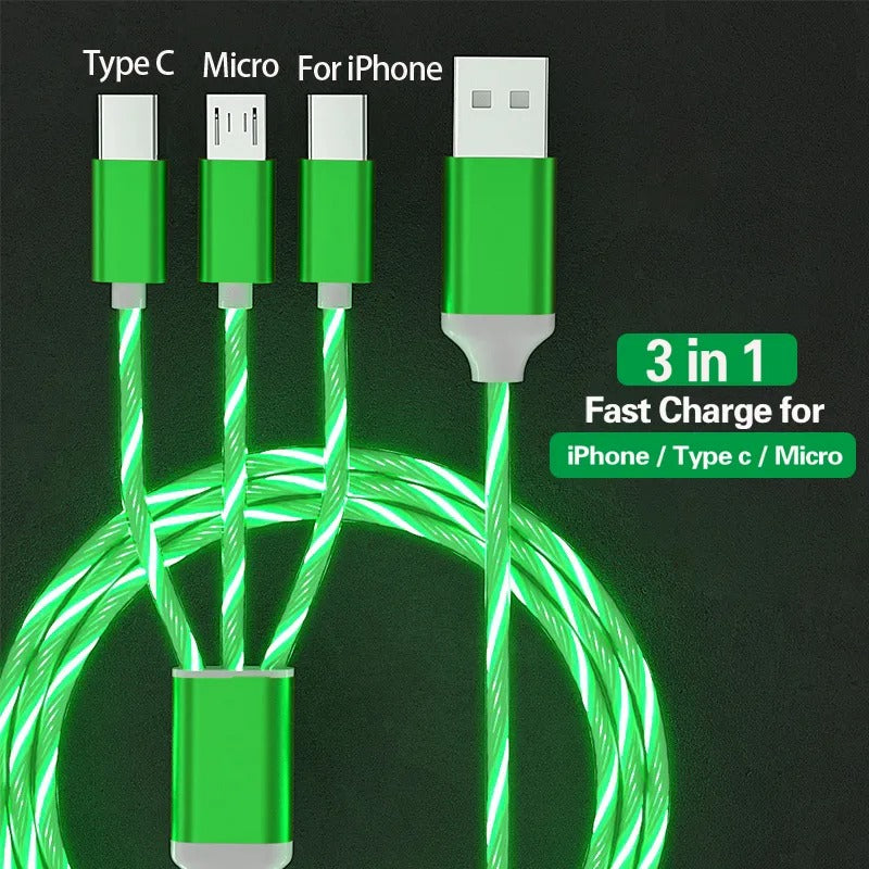 3 in 1 Glowing LED phone charger